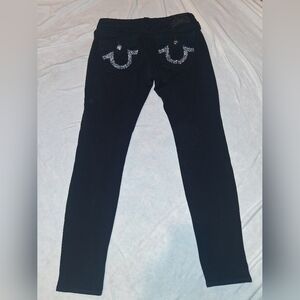 True Religion Black Skinny Jeans with Embellished Pockets